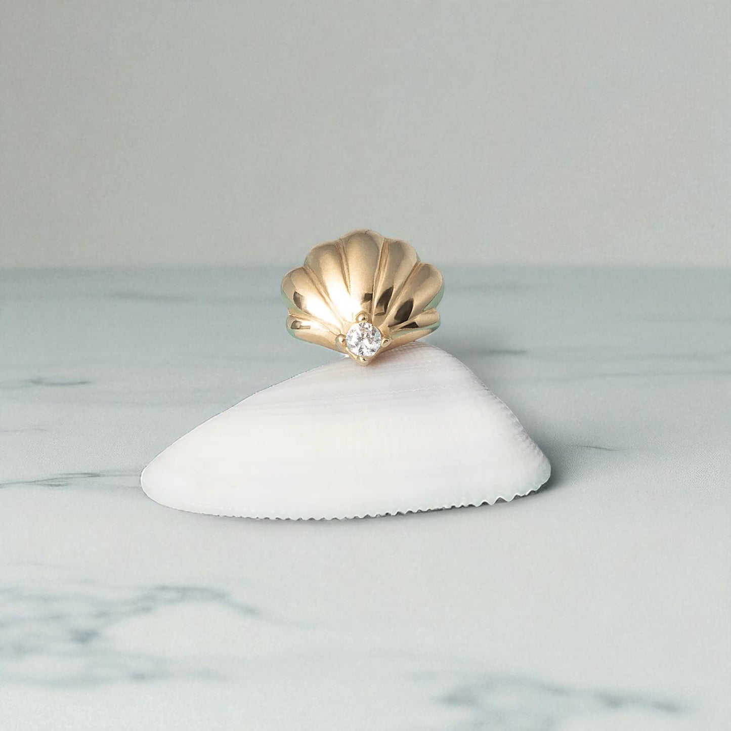 Seashell Stud Earrings • Lab Grown Diamond Earrings