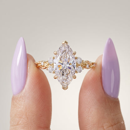 1.670ct Marquise Cut Lab Grown Diamond Floral Engagement Ring