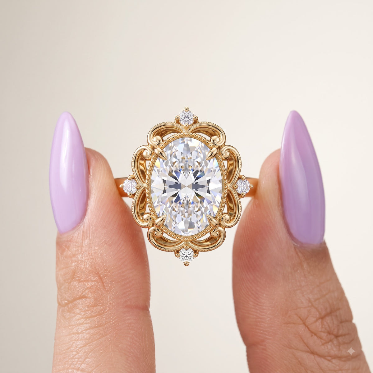 3.20ct Oval Cut Lab Grown Diamond Floral Engagement Ring