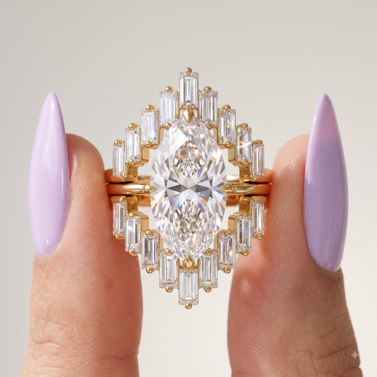 1.90ct Marquise Cut Lab Grown Diamond Halo Engagement Ring Set
