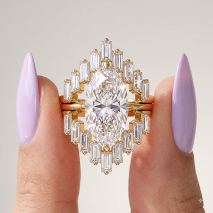 1.90ct Marquise Cut Lab Grown Diamond Halo Engagement Ring Set
