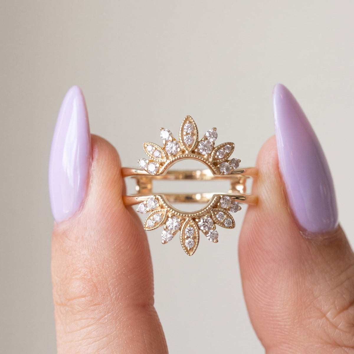 floral stacking ring with lab grown diamonds
