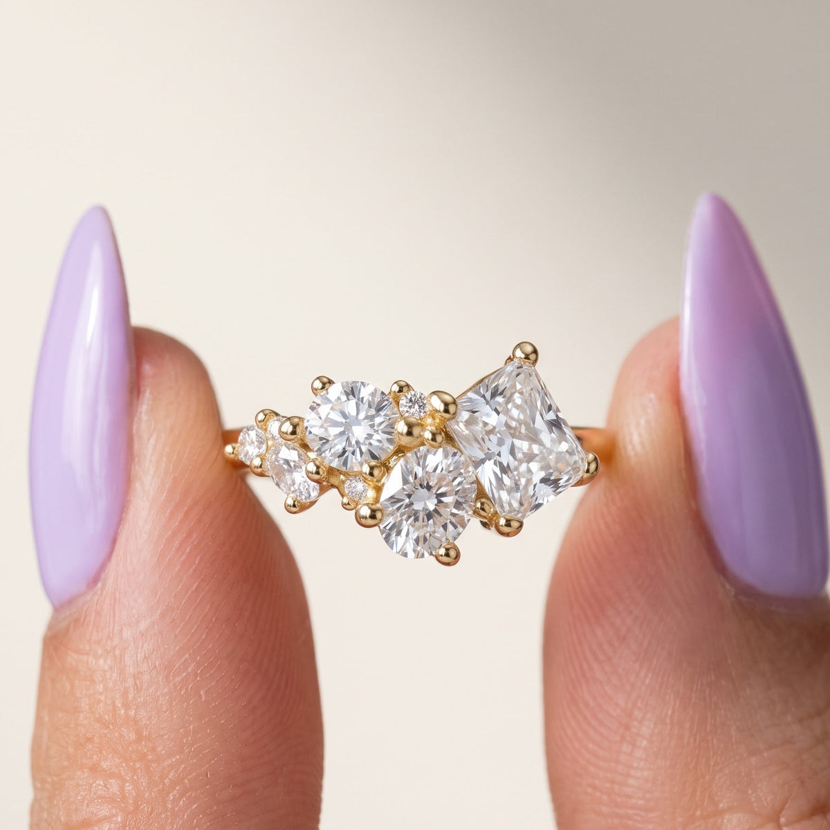 radiant cut diamond cluster ring
