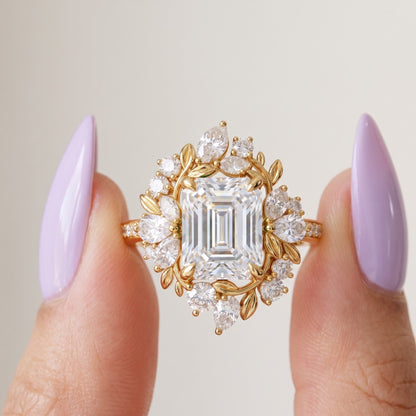 emerald cut lab grown diamond engagement ring