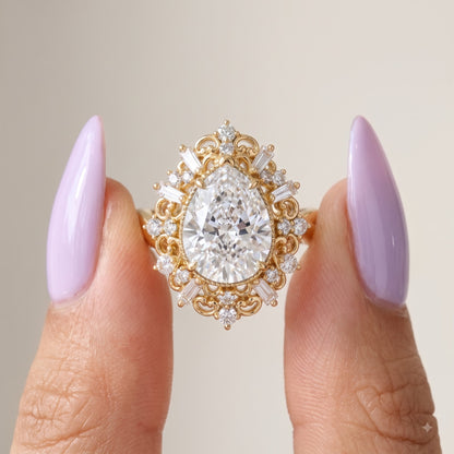 1.00ct Pear Cut Lab Grown Diamond Vintage Engagement Ring