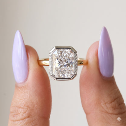 1.00ct Radiant Cut Lab Grown Diamond Modern Halo Engagement Ring