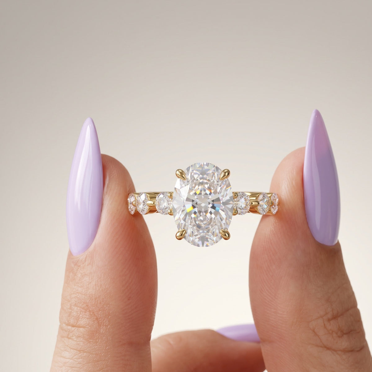 oval lab grown diamond ring with side stones