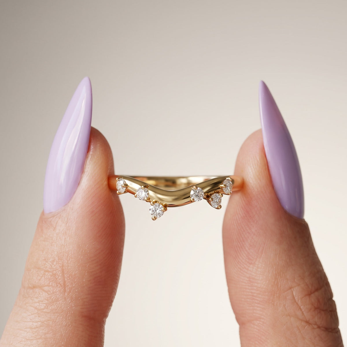 lab grown diamond curved wedding band