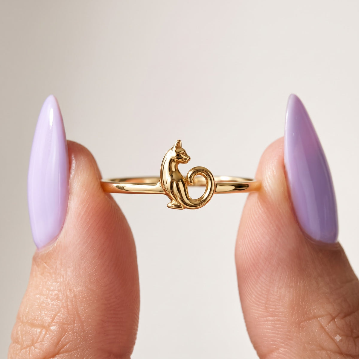 14K Gold Cat Ring, Cat Lover Gift, Cute Animal Ring