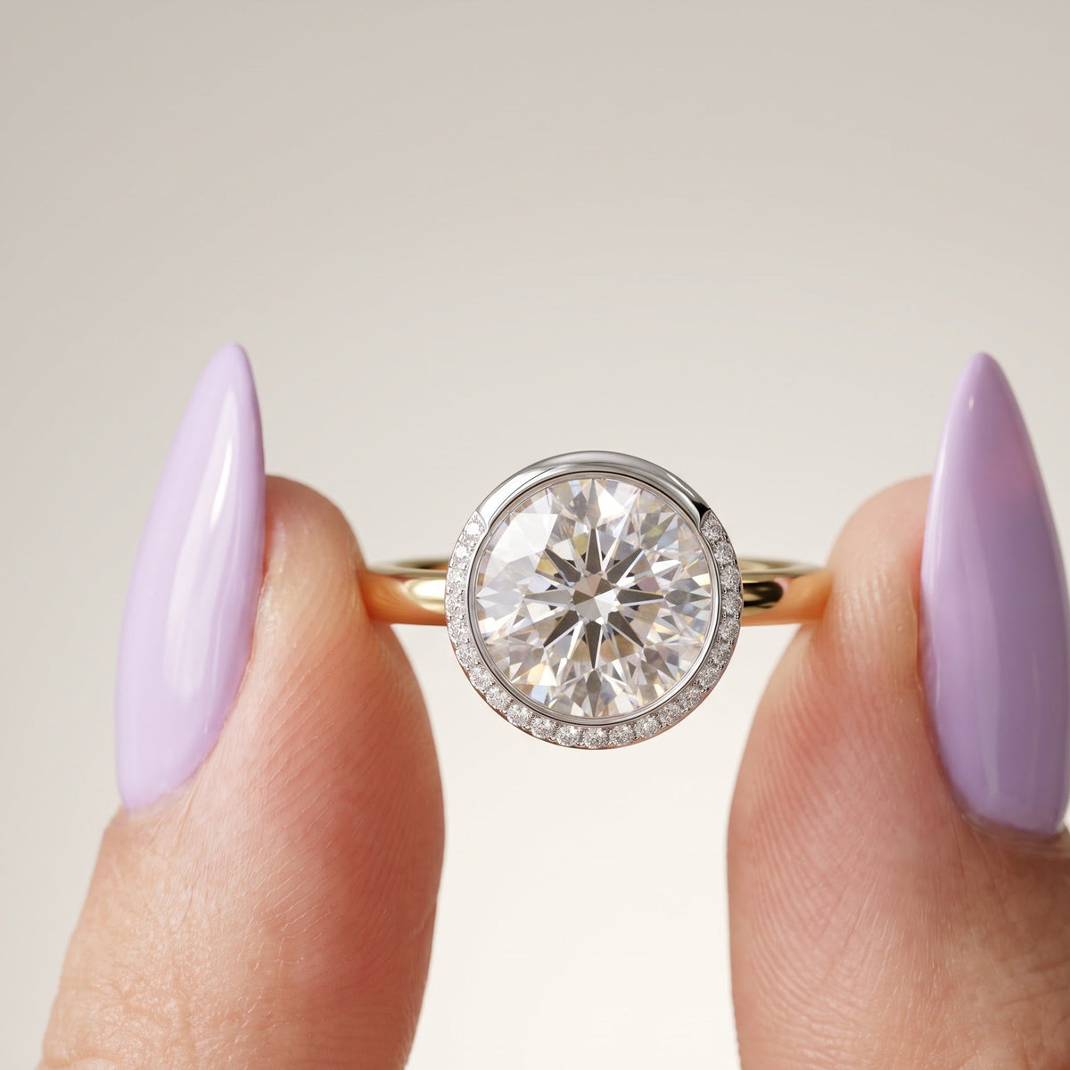 1.00 Ct Round Cut Lab Grown Diamond Bezel Set Engagement Ring | 1.10 Ct Total | 14K Gold