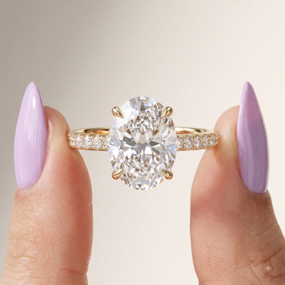 1.00 Ct Oval Cut Lab Grown Diamond Hidden Halo Engagement Ring | 1.12 Ct Total | 14K Gold