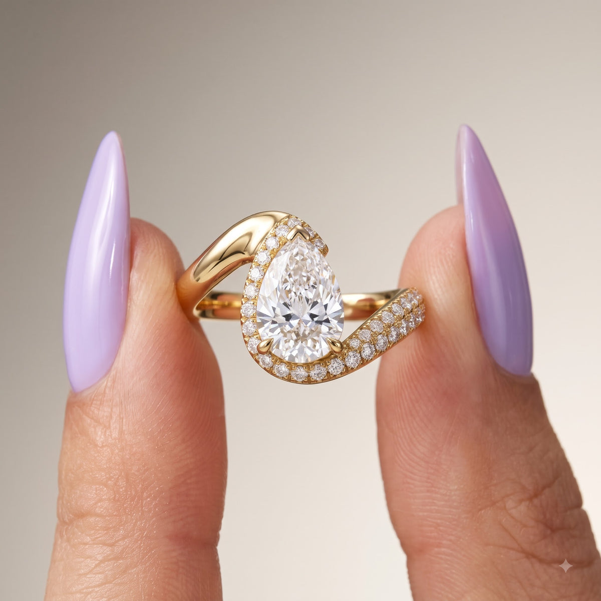 1.00 Ct Pear Cut Lab-Grown Diamond Engagement Ring in Gold | Diamond Halo Ring – Amavida Jewels