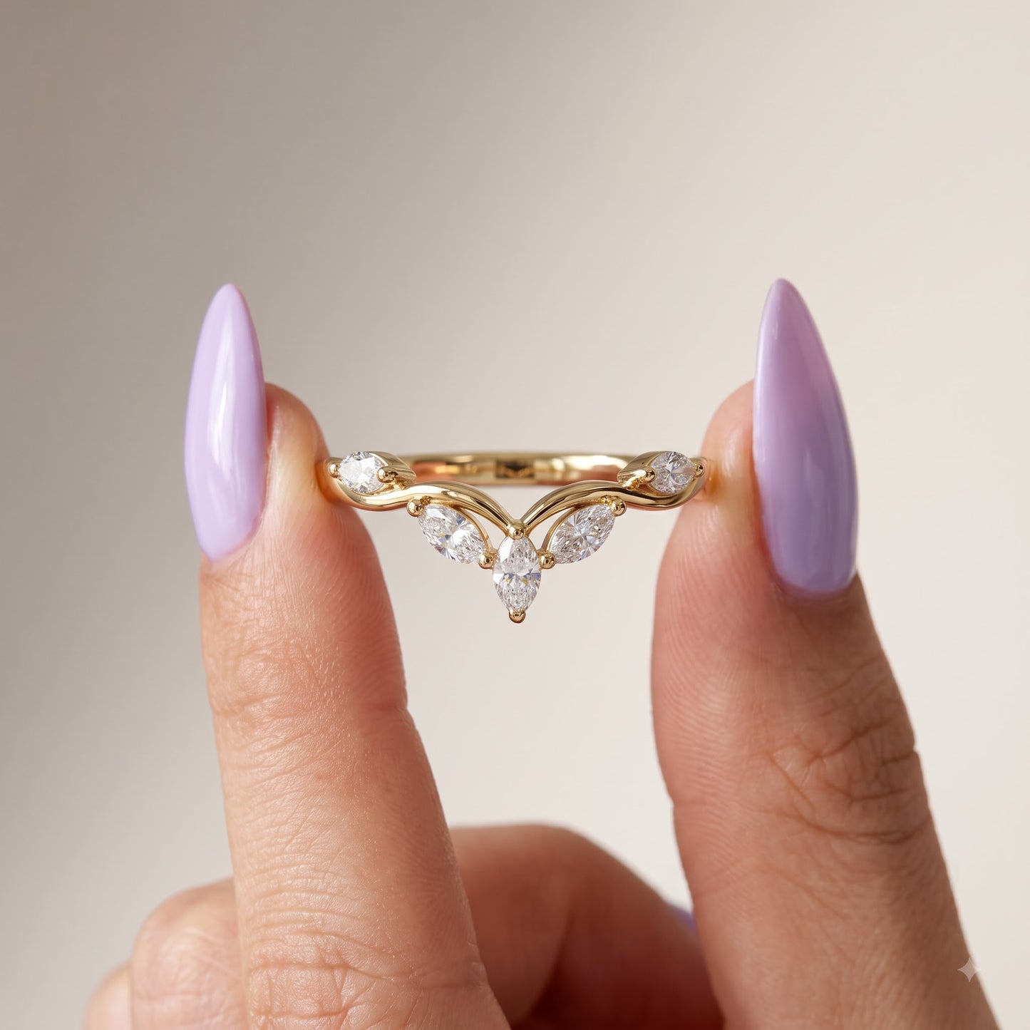 0.300 ct Marquise Cut Lab Grown Diamond V Shape Curved  Band Ring