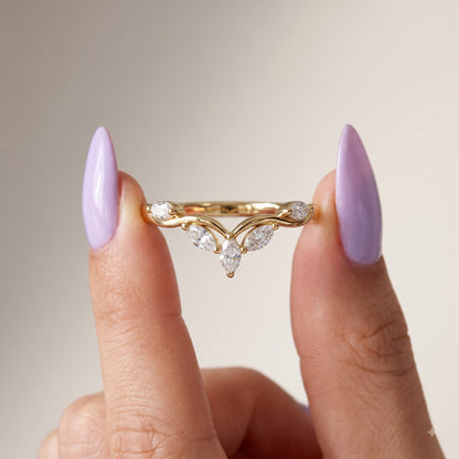 0.300 ct Marquise Cut Lab Grown Diamond V Shape Curved  Band Ring