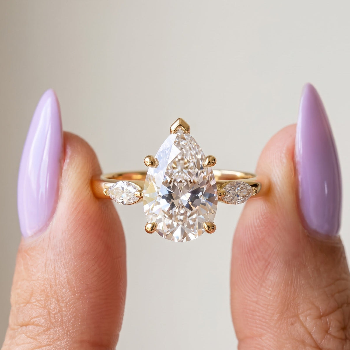pear shaped lab grown diamond ring