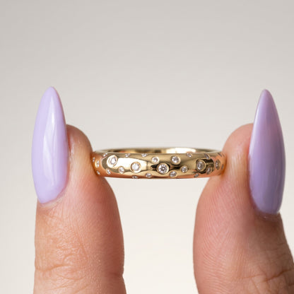 scattered lab grown diamond wedding band