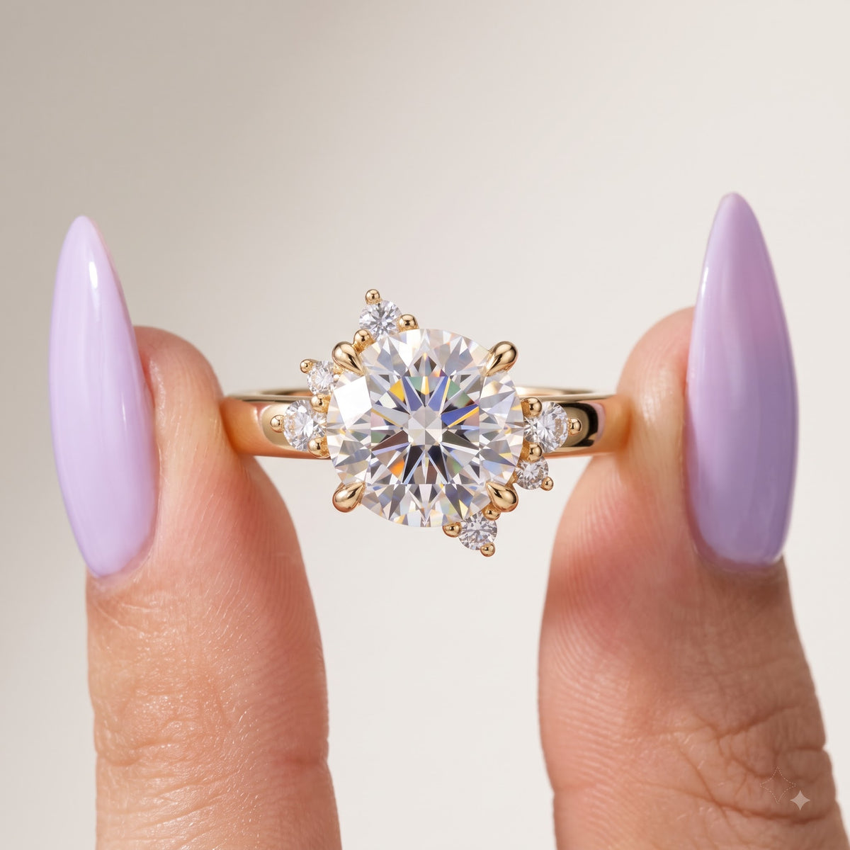 1.00ct Round Cut Lab Grown Diamond  Floral Cluster Engagement Ring