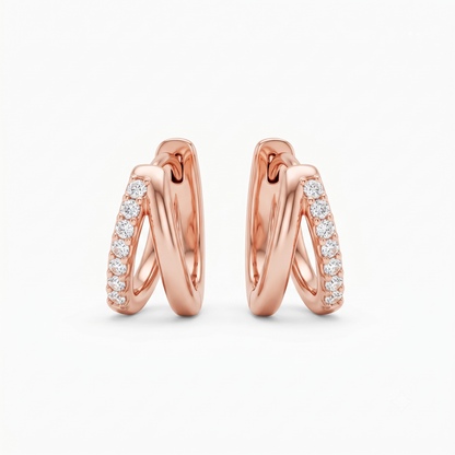 0.15 Ct Lab Grown Diamond Huggie Hoop Earrings | 14K Gold | Round Cut Diamonds