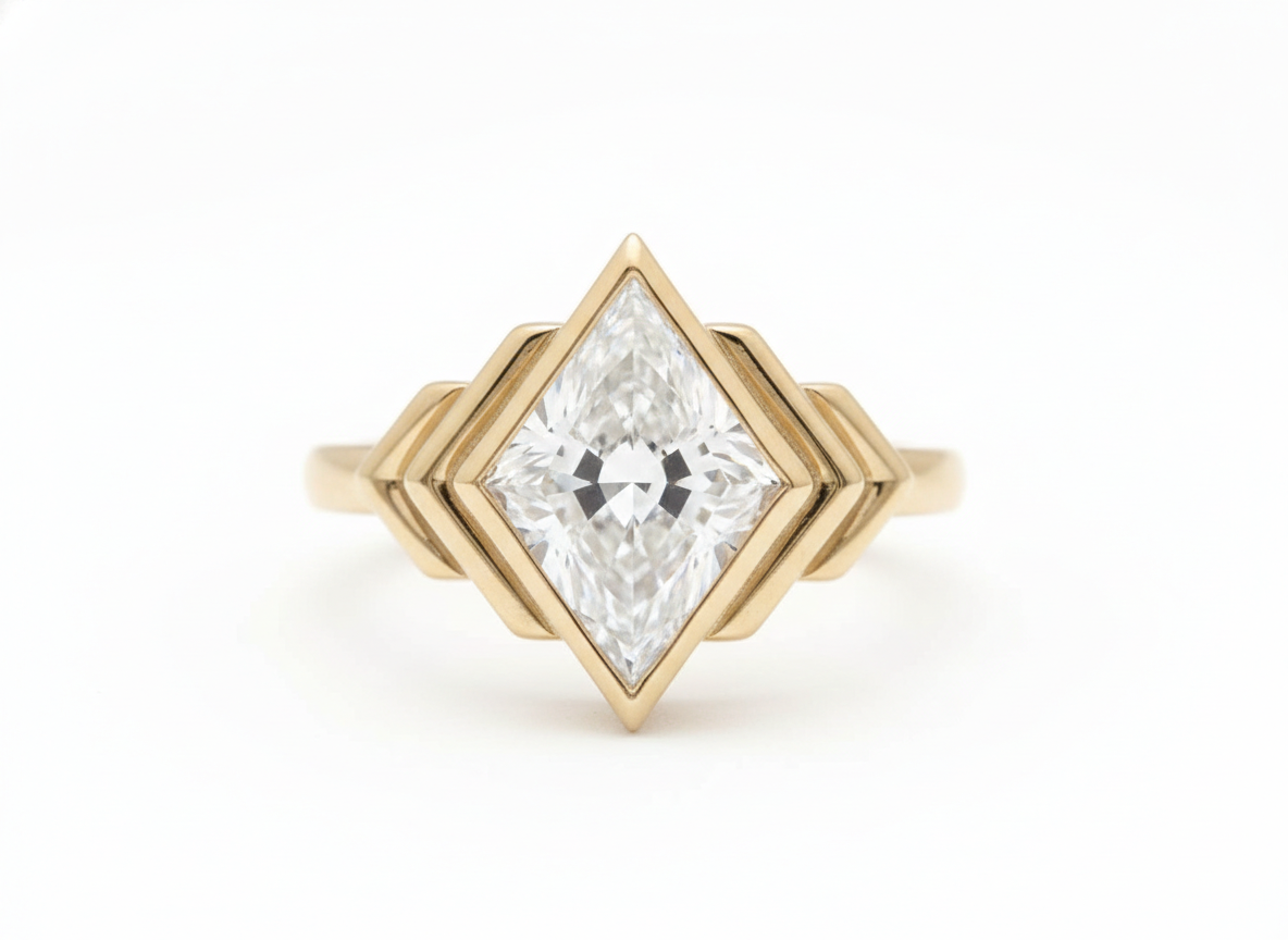 3 Ct Kite Lab Diamond Bezel Ring – Geometric & Unique