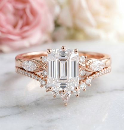 2.130ct Emerald Cut Lab-Grown Diamond Engagement Ring Set