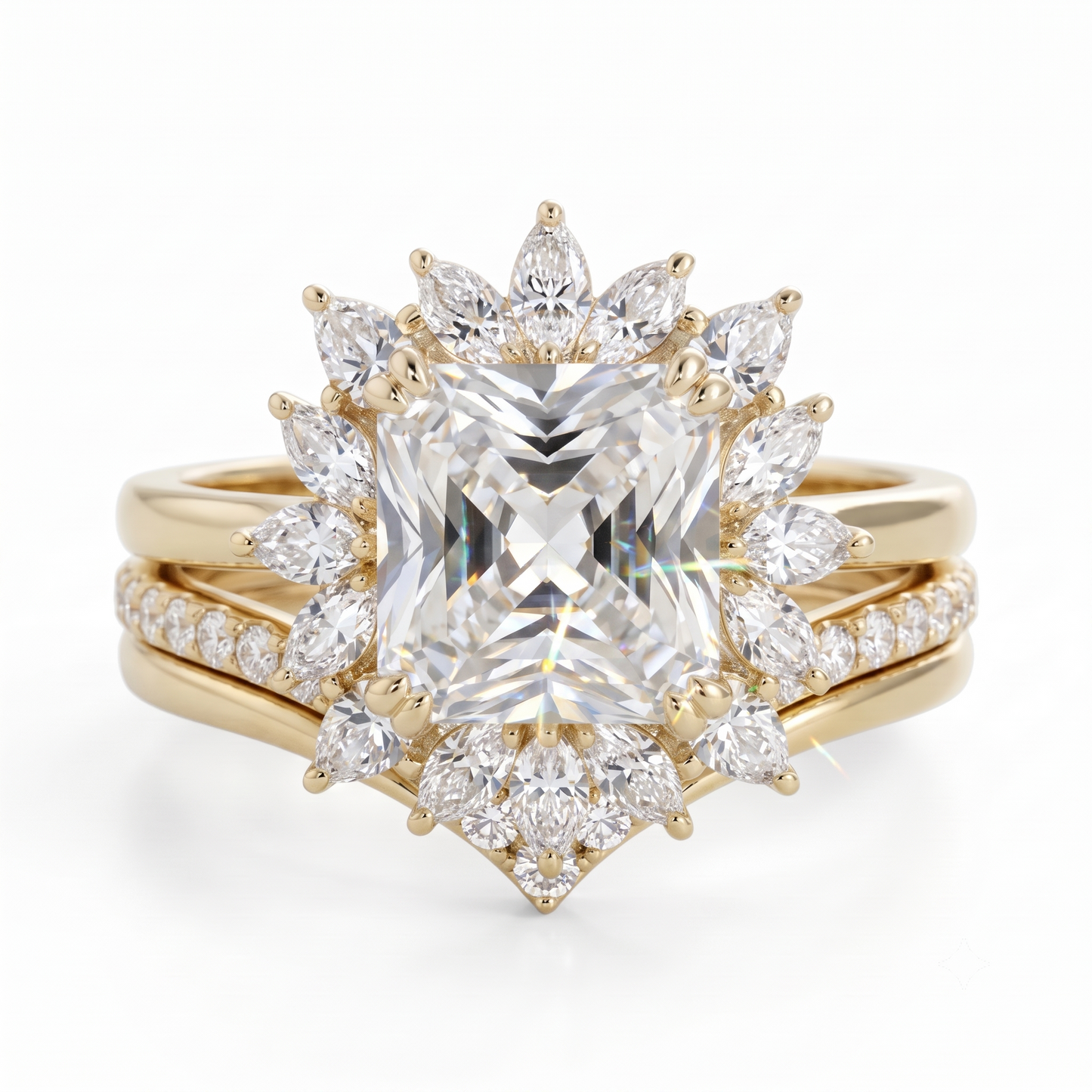1.50 Ct Radiant Cut Lab Grown Diamond Engagement Ring Set
