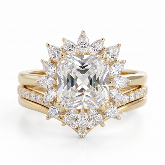 1.50 Ct Radiant Cut Lab Grown Diamond Engagement Ring Set