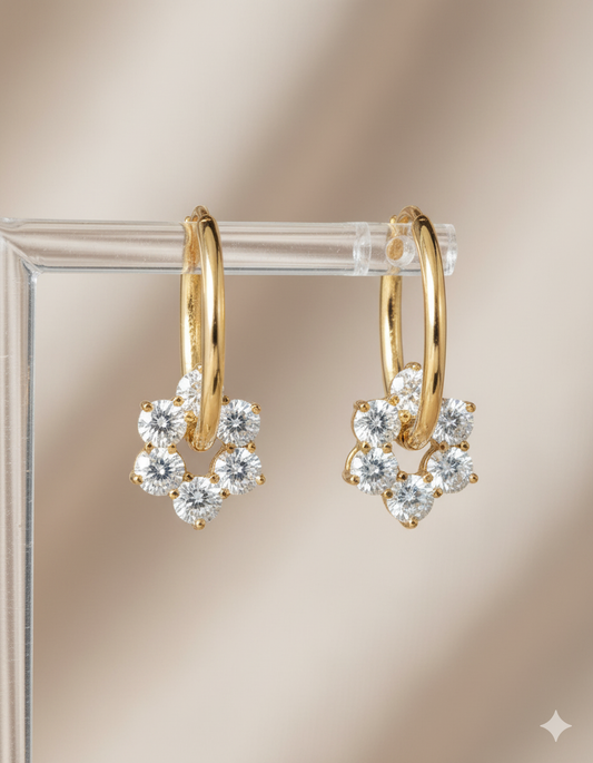 Lab Grown Diamond Hoop Earrings • Floral Cluster Gold Huggies