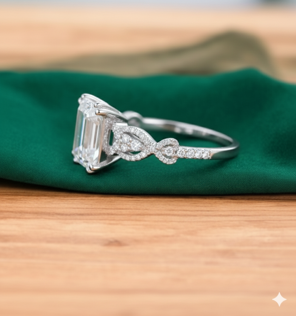 1.6CT Emerald Cut Lab Grown Diamond Engagement Ring