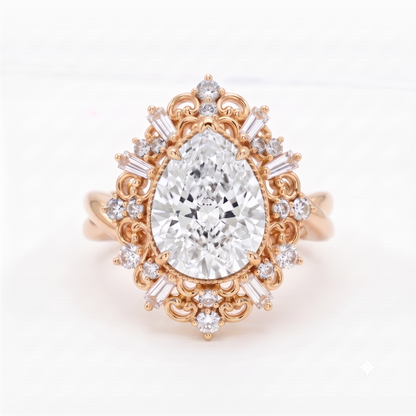 1.00ct Pear Cut Lab Grown Diamond Vintage Engagement Ring