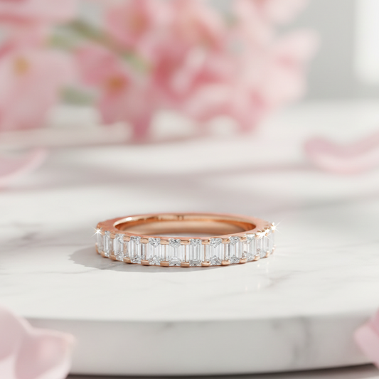 1.50 Ct Emerald & Moissanite Wedding Band – 14K Gold Ring