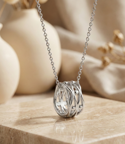 14K Solid Gold Chain Necklace with Intertwined Loop Pendant