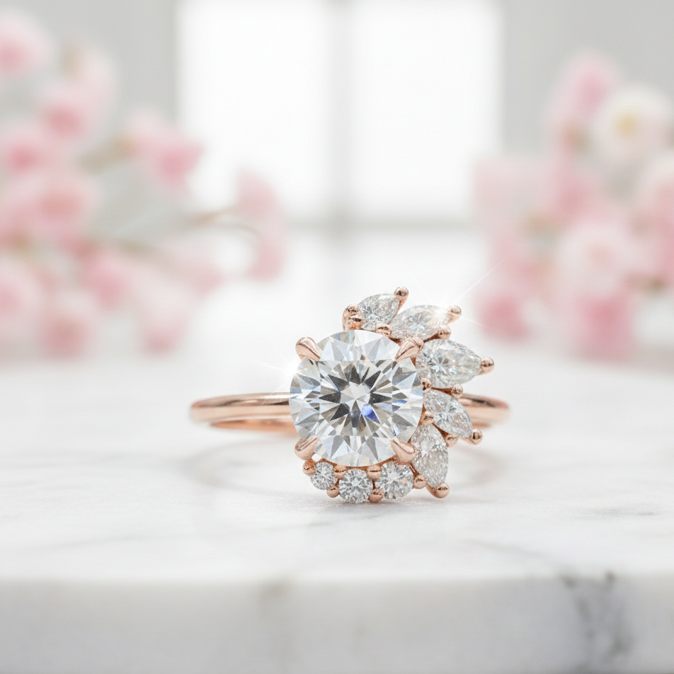 1.30CT Round Cut Cluster Engagement Ring
