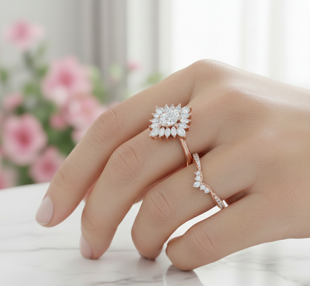 1.80 Ct Pear Cut Diamond Bridal Set – Sunburst Halo Ring