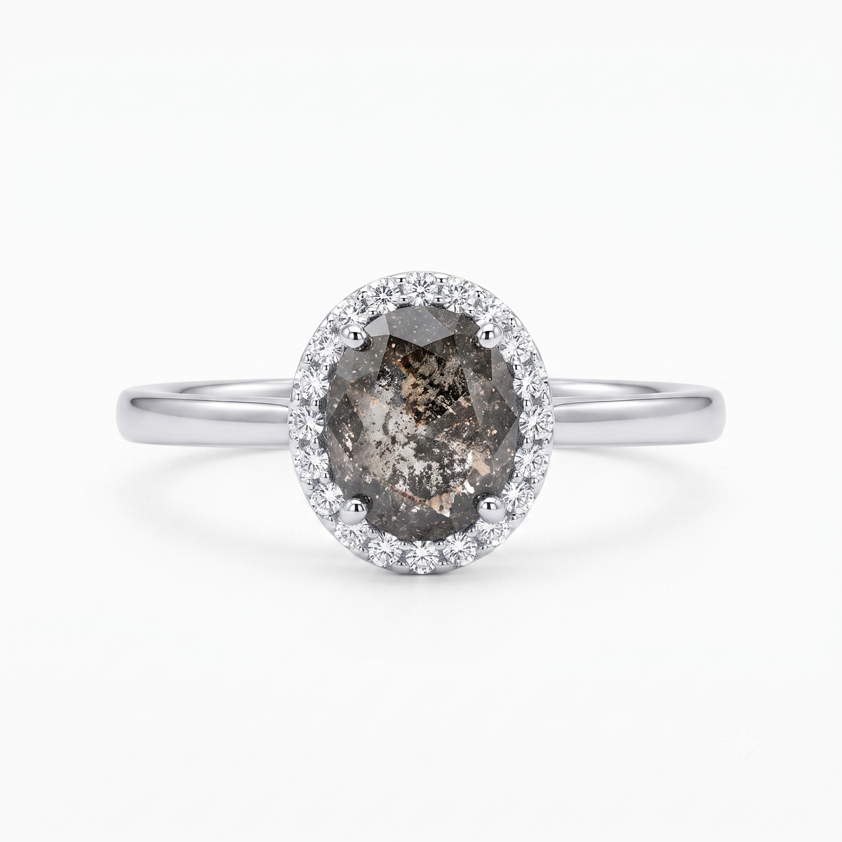 1.00ct Salt And Pepper Round Rose Cut Diamond Ring