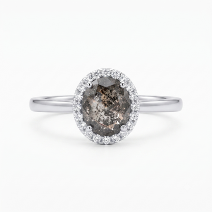 1.00ct Salt And Pepper Round Rose Cut Diamond Ring