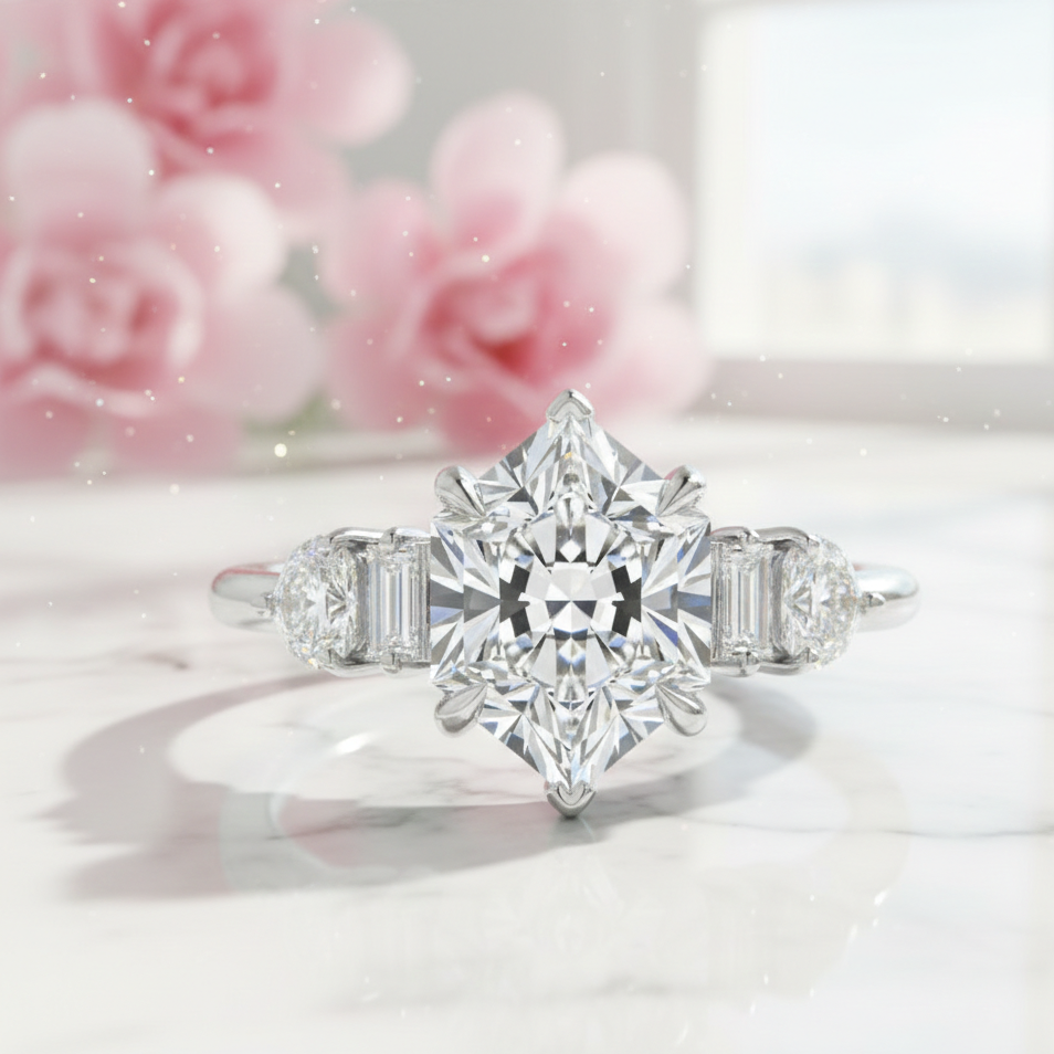 1.650ct Hexagon Lab-Grown Diamond Three Stone Engagement Ring
