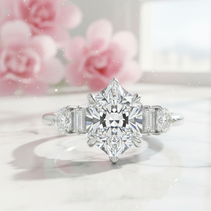 1.650ct Hexagon Lab-Grown Diamond Three Stone Engagement Ring