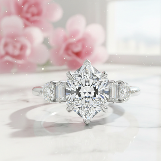 1.650ct Hexagon Lab-Grown Diamond Three Stone Engagement Ring
