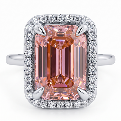 4.00Ct Emerald Cut Halo Ring, Emerald Morganite Ring