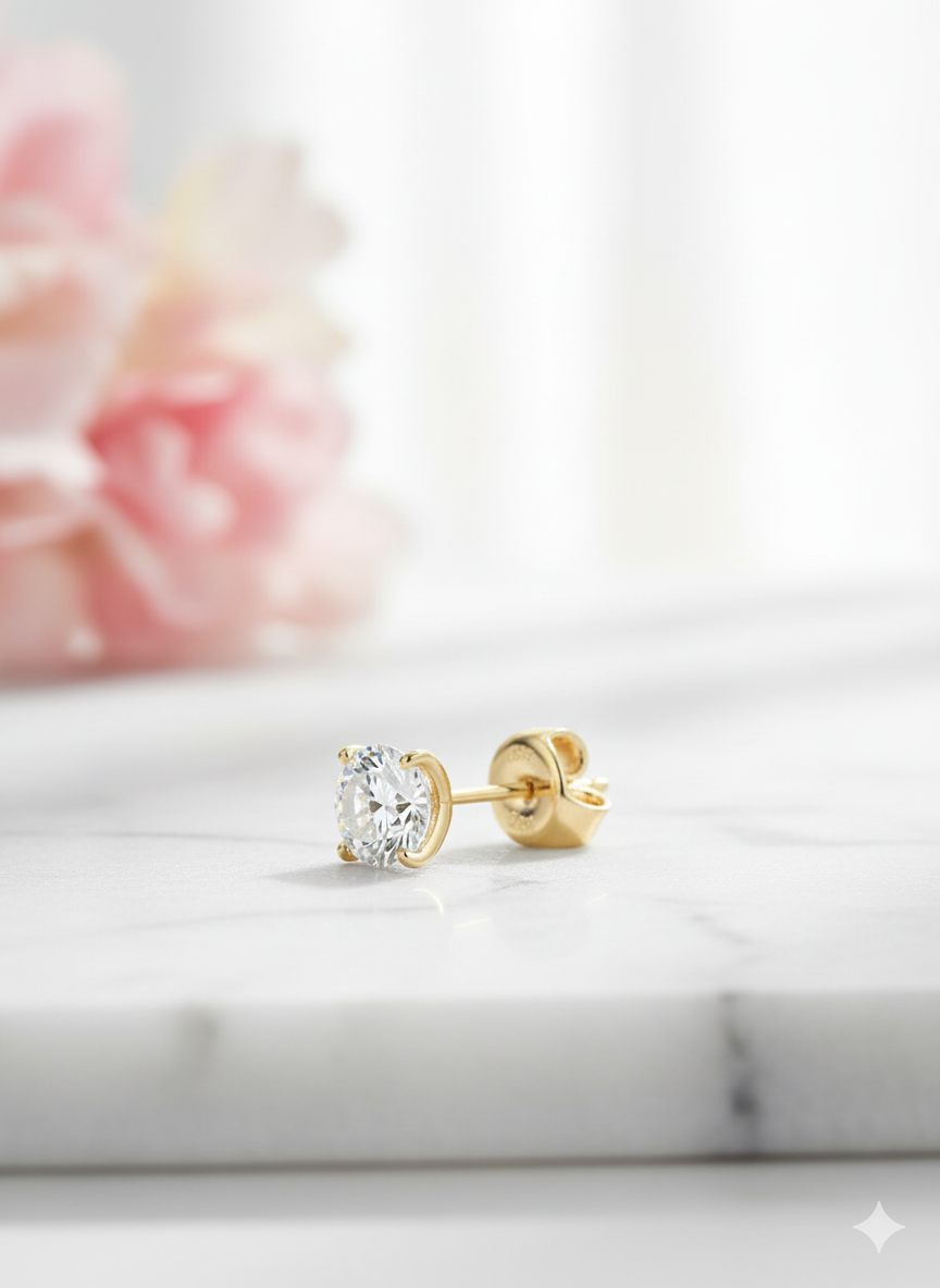 1/2ct Lab Grown Diamond Stud Earrings • 14K Yellow Gold Dainty Solitaire Earrings