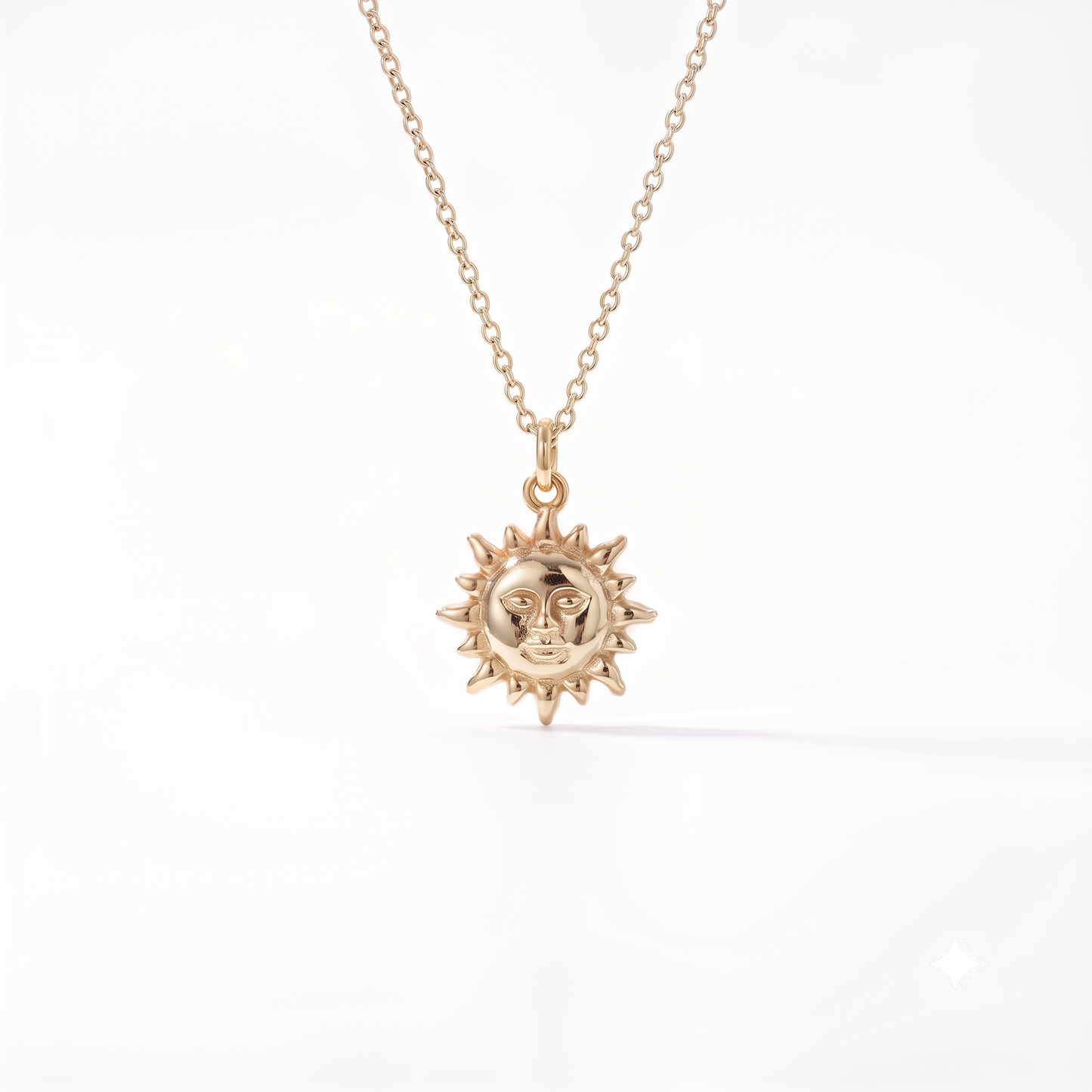 14k Gold Celestial Sun Face Pendant Necklace