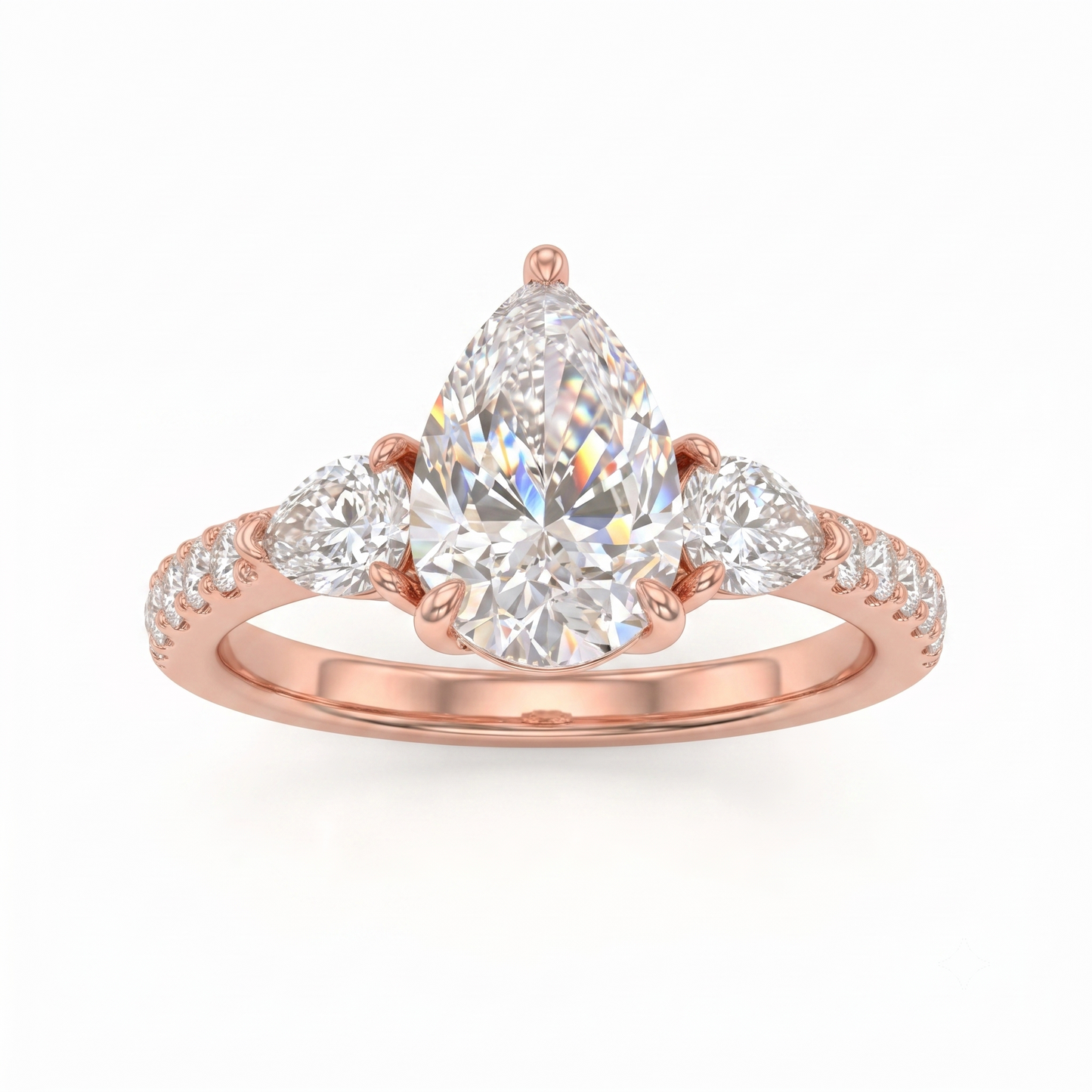 7.7x5.7mm Pear cut Natural Diamond Engagement Ring, Stacking ring