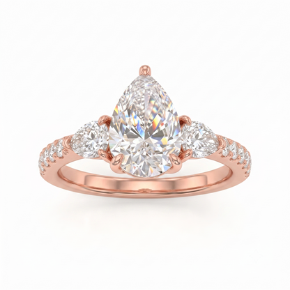 7.7x5.7mm Pear cut Natural Diamond Engagement Ring, Stacking ring
