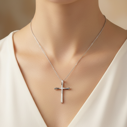 0.100 Ct Lab-Grown Diamond Cross Necklace – 14K Gold Pendant