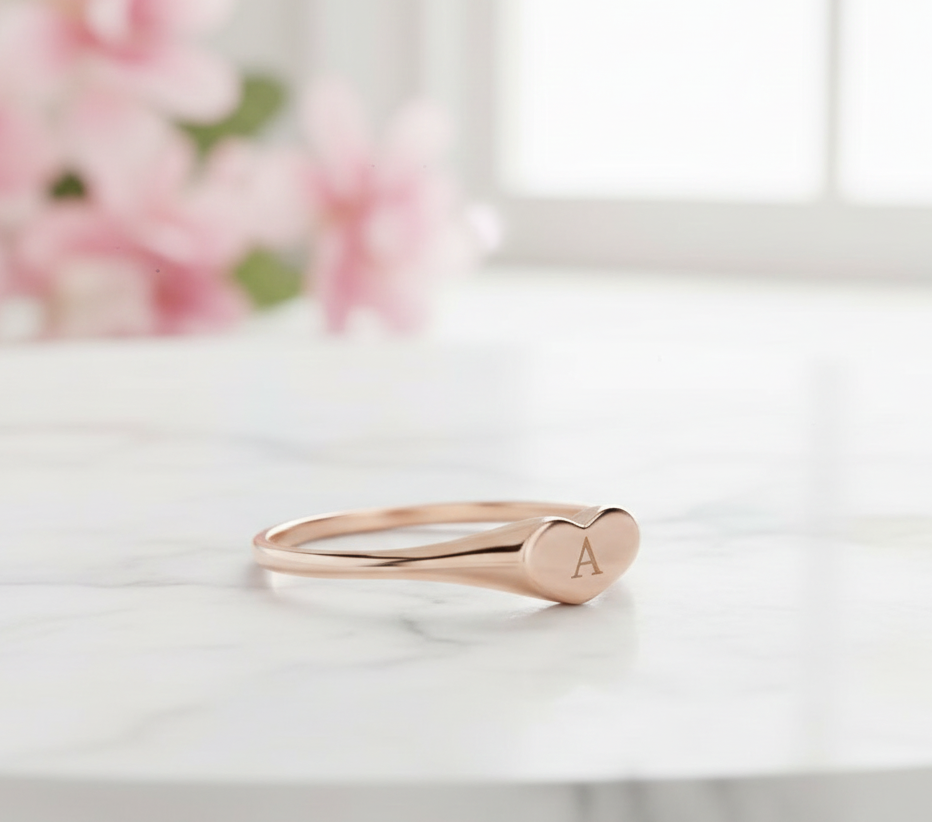 Custom Initial Heart Ring – 14K Gold Personalized Band