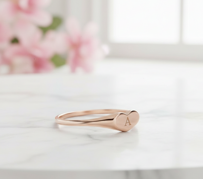 Custom Initial Heart Ring – 14K Gold Personalized Band