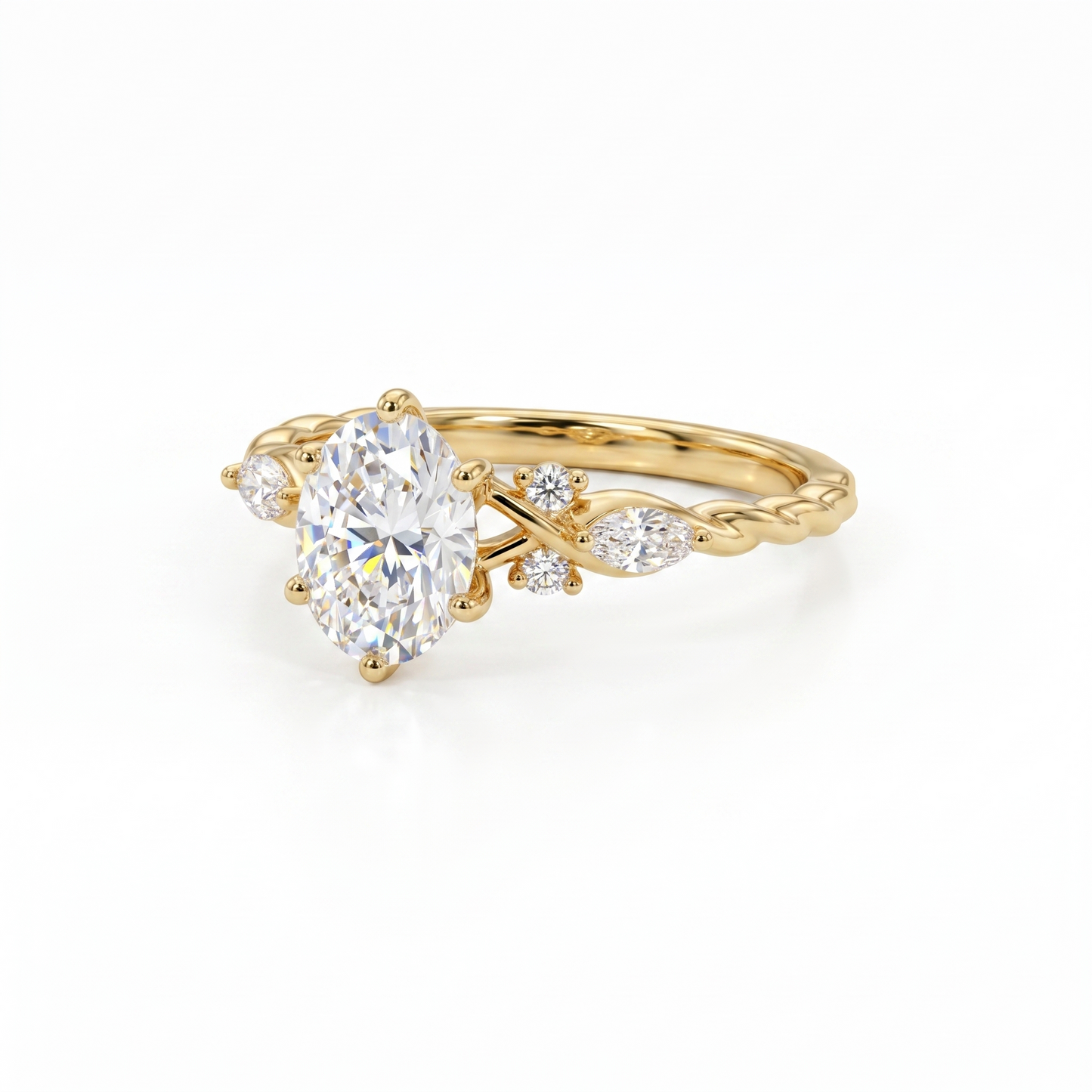 1.210 CT Oval Lab Grown Diamond Engagement Ring -  14K Gold Floral Ring