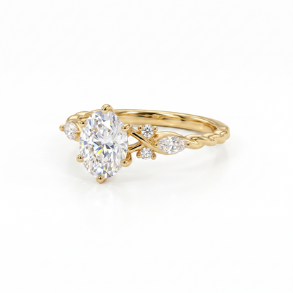 1.210 CT Oval Lab Grown Diamond Engagement Ring -  14K Gold Floral Ring