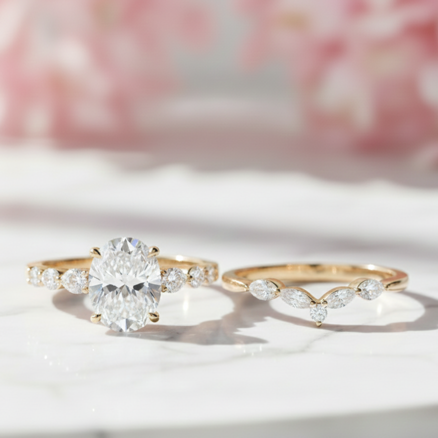 1.80 Ct Oval Lab-Grown Diamond Engagement Ring Set