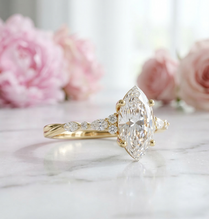 2.410 ct marquise Lab Grown Diamond Side Stone Engagement Ring